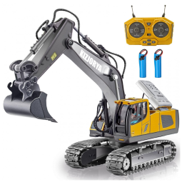 Mini Escavadeira RC Recarregável 1:24 c/ Som, Luz, Pá de Metal - Presente p/ Meninos de 6 a 12 Anos.KIZJORYA