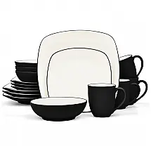 Aparelho de Jantar para Todas as Ocasiões com 16 Peças, Formato Quadrado e Material de Cerâmica, Noritake, Preto