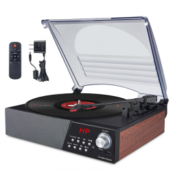 Vitrola Toca Discos Retrô 3 Velocidades com Bluetooth e Alto Falantes Embutidos, 110v, HONGUT, Marrom