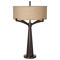 Luminária de Mesa Vintage em Metal e Abajur de Tecido, FRANKLIN IRON WORKS 4T410, Marrom