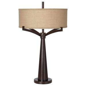 Luminária de Mesa Vintage em Metal e Abajur de Tecido, FRANKLIN IRON WORKS 4T410, Marrom