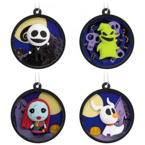 Conjunto de 4 Mini Enfeites de Natal Hallmark Disney Tim Burton "O Estranho Mundo de Jack" em Plástico Inquebrável, 3,8 x 4,4 x 4,3 cm