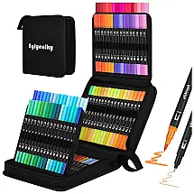 Conjunto de Canetas Artisticas 100 Cores com Ponta Dupla e Estojo para Transporte, Eglyenlky