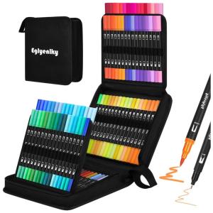 Conjunto de Canetas Artisticas 100 Cores com Ponta Dupla e Estojo para Transporte, Eglyenlky