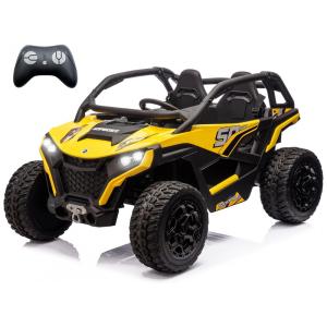 Carrinho Elétrico Infantil 4x4 Sopbost XL, 24V 10Ah, 2 Lugares, 4 Motores 75W, Controle Remoto, Suspensão Molas, Bluetooth, Amarelo