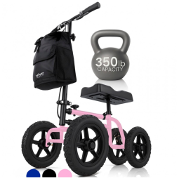 Andador 4 Rodas com Cesta e Apoio para Joelho Ideal para Lesões no Pé, VIVE MOBILITY, Rosa