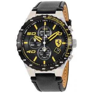 Relgio de Pulso Unissex Quartz Ao Inoxidvel Pulseira de Couro Resistente a, FERRARI, Preto