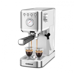 Máquina de Espresso 20 Bar, Vaporizador Profissional, Manômetro, Compacta, CHULUX, Inox, Prata, 110V