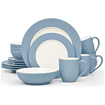 Conjunto de Jantar Noritake Azul Claro 16 Peças, Cerâmica Redonda, Elegância e Sofisticação para Sua Mesa