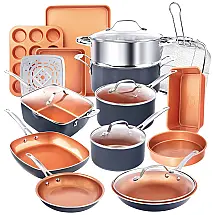 Conjunto de Panelas Antiaderente Revestida de Cerâmica, Peças, GOTHAM STEEL 20 Piece Pots Pans Set, Cinza