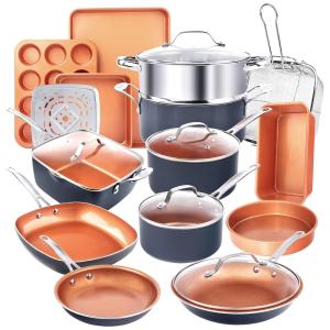 Conjunto de Panelas Antiaderente Revestida de Cerâmica, Peças, GOTHAM STEEL 20 Piece Pots Pans Set, Cinza