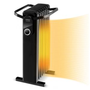 Aquecedor Elétrico a Óleo com Rack Suspenso Dobrável, 3 Opções de Calor e Proteção Dupla de Segurança, 110V 1500W, COSTWAY, Preto