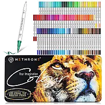 Conjunto de Canetas Artisticas 100 Cores com Pontas Duplas, Hethrone, Preto