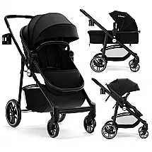 Carrinho de Bebê INFANS 2-em-1 Preto com Bassinet Reversível Paisagem Alta