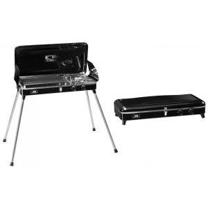 Grelhador de Propano Líquido Portátil Fogão de Camping a Gás 2 em 1 com Ignitor Integrado e Bandeja de Gotejamento de Aço Inoxidável Alça de