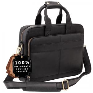 Bolsa Maleta de Couro Masculina para Laptop, LUXORRO SA 1, Preto