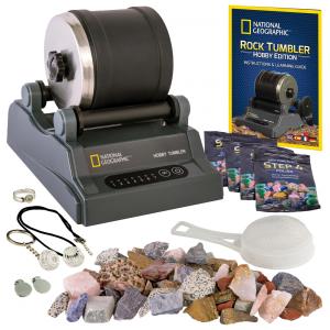National Geographic Hobby Rock Tumbler Kit – Kit de Polimento de Pedras Brutas com 4 Grits, Ideal para STEM e Geologia, Polidor de Pedras