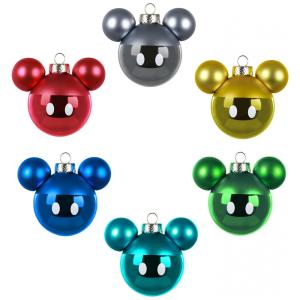 Conjunto de 6 Ornamentos de Vidro Hallmark Keepsake Mickey Mouse 2022, Silhuetas Coloridas com Detalhes Metálicos