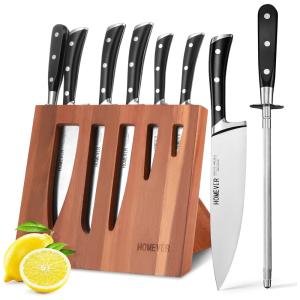 Conjunto de Facas em Aço Inoxidável com Bloco de Bancada, 7 Peças, HOMEVER G6 A849 7, Preto