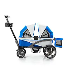 Carrinho de Passeio para 2 Crianças Multifuncional com Cobertura Removível e Dobramento, até 90 kg, Gladly Family, Azul e Marrom