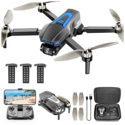 Drone com Câmera 4K para Adultos, Motor Sem Escova para Crianças Iniciantes, Quadricóptero RC Dobrável FPV com 3 Baterias, PLEGBLE, Cinza
