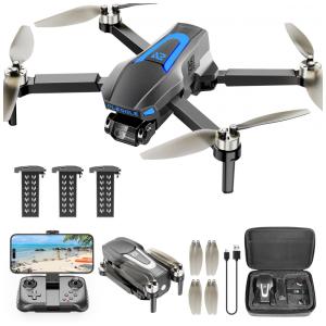 Drone com Câmera 4K para Adultos, Motor Sem Escova para Crianças Iniciantes, Quadricóptero RC Dobrável FPV com 3 Baterias, PLEGBLE, Cinza