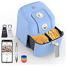 Retro Fritadeira Elétrica AirFryer 8L de Capacidade com Desligamento Automático, 1800W, 110v, OHHO, Azul
