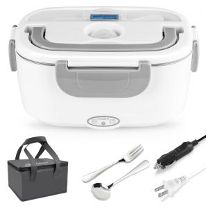 Marmita Elétrica Portátil 2 em 1, 1,5L com Bolsa para Transporte, Colher e Garfo, 12V ou 110V, HengLiSam, Cinza