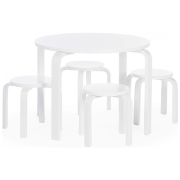 Conjunto Mesa e Banquetas Nordic Guidecraft, Madeira Bétula Branca, Banquetas Empilháveis, Mesa Redonda Moderna para Crianças, Modelo G81047