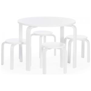 Conjunto Mesa e Banquetas Nordic Guidecraft, Madeira Bétula Branca, Banquetas Empilháveis, Mesa Redonda Moderna para Crianças, Modelo G81047