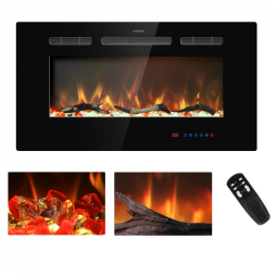 Lareira Elétrica de Embutir A44x83L com Controle Remoto, Tela Sensível ao Toque e Chamas Multicoloridas, 110V 1500W, Kentsky, Preta