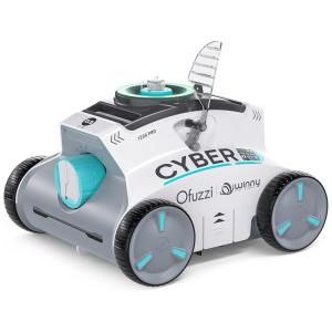 Robô Limpador de Piscina sem Fio com Tempo de Execução Máximo de 2H e Potência de Sucção Mais Forte, Ofuzzi Cyber 1200 Pro, Branco e Azul