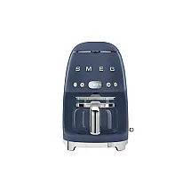 Cafeteira elétrica Smeg retrô azul marinho com jarra de vidro 10 xícaras, programação automática, controle de aroma e placa de aquecimento