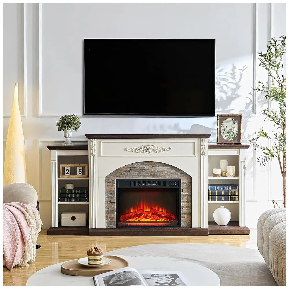 Lareira Elétrica BOSHIRO 183x91cm 1400W Rack TV Chamas LED Vintage 110V — foto 2