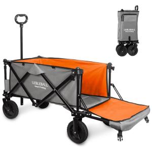 LEBLEBALL Folding Outdoor Collapsible Wagon Portable Heavy Duty Large Capacity Folding Utility Wagon All Terrain Wagon Cart with 2 Cup