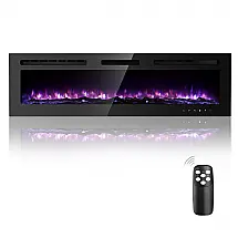 Lareira Elétrica de Embutir A43x152L Digital, Luz LED, Chama Ajustável e Temporizador, 1500W, 110v, HOMAJOR, Preto