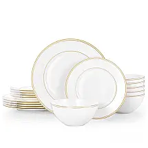 Aparelho de Jantar Kingstone 18 Peças Bone China Branco Friso de Ouro Duplo Serviço para 6