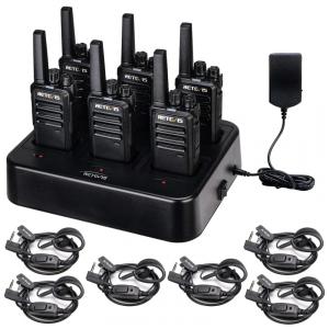 Rádio Comunicador Walkie Talkie Retevis RT68 com Fone, Rádio Recarregável FRS, Carregador Multicarregamento 6 Unidades, Longo Alcance