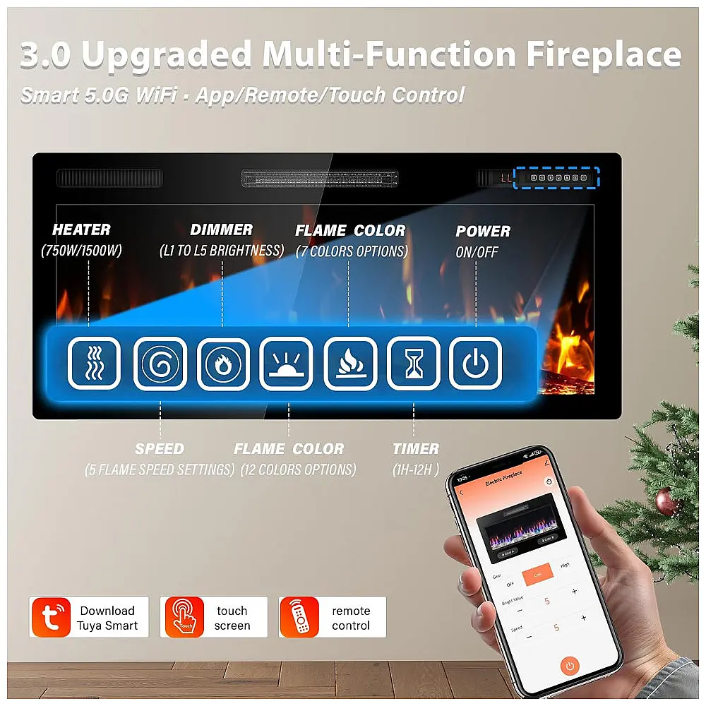 Lareira Elétrica Kucreiheat 107x46cm 1500W WiFi Alexa Som Crepitante Embutir 110V — foto 2