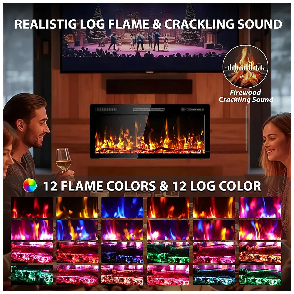 Lareira Elétrica Kucreiheat 107x46cm 1500W WiFi Alexa Som Crepitante Embutir 110V — foto 3