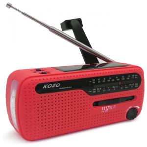 Rádio Portátil Recarregável por Manivela e Solar com USB para Cel, KOZO, Vermelho