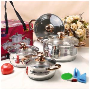 Conjunto de Panelas Antiaderente de Aço Inoxidável 304 com Tampa de Vidro, 8 Peças, BAERFO A02, Prateado