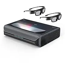 Projetor a laser 4K tri‑color UST NexiGo Aurora Pro MKII preto com óculos 3D, HDR Dolby Vision e Atmos, baixa latência, 60W 110V