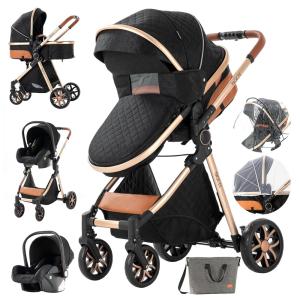 Carrinho de Bebê 2 em 1 Travel System com Base para Carro e Dobra Fácil, MoLi, Preto