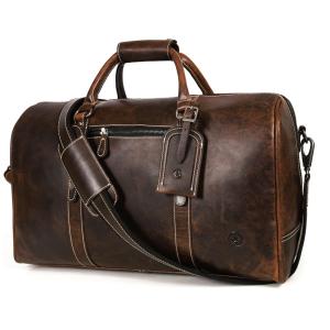 Bolsa de Viagem Masculina Clássica de Couro, AARON LEATHER GOODS VENDIMIA ESTILO, Marrom