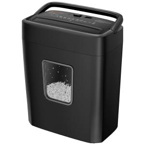 Triturador de Papel, Grampos, Clips e Cartões, 6 Folhas, Microcortado, 110V, Bonsaii C261, Preta