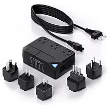Transformador de Tensão 100V para 220V até 250W com 2 Portas USB C, KELEILVTU, Preto