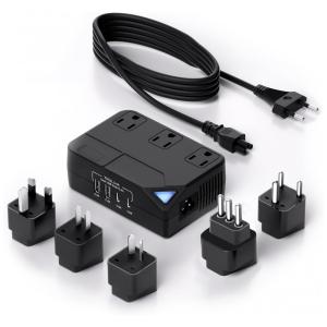 Transformador de Tensão 100V para 220V até 250W com 2 Portas USB C, KELEILVTU, Preto