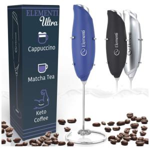 Mixer Espumador de Leite á Bateria, Aço Inoxidável, ELEMENTI , Azul