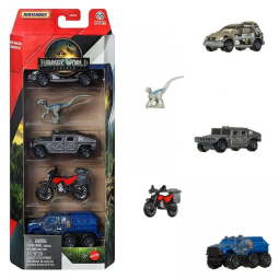 Conjunto de carros Matchbox Jurassic World Rebirth Dinosaur Toy Cars 5-Pack (Set 4) em escala 1:64 com mini dinossauro